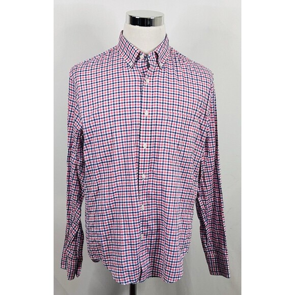 J Crew Large Slim Fit Summer Plaid Shirt Pink Blue Plaid Cotton Button Down - Picture 2 of 5